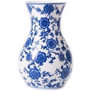 Blue and White Vase, Blue Sunflower Pattern Vase, Chinoiserie Vase, Blue and White Ginger Jar Vase for Home Decor,Flower Vase, Blue and White Porcelain Dcor,11" H