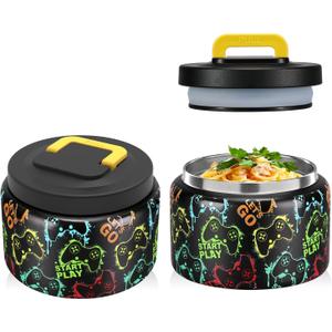 JXXM 8 Oz Thermo Food Jar for Hot & Cold Food for Kids, Insulated Lunch Containers Hot Food Jar,Leak-Proof Vacuum Stainless Steel Wide Mouth Lunch Soup Thermo for School (Black-Game machine)