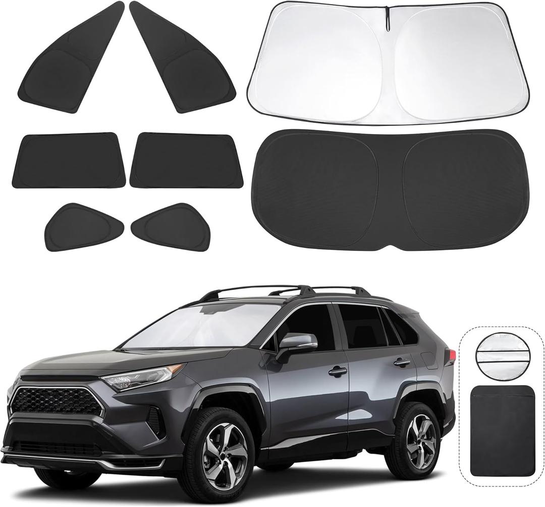 TINGLU Window Shades for Toyota RAV4 2019-2024 2025 Accessories Car Side Full Windows Rear Triangular Windshield Sun Shade Sun UV Rays & Privacy Protection for Camping, Napping,and Relaxing 8PCS