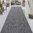 DEXI Hallway Runner Rug 3.3x8, Woven Braided Farmhouse Runner Carpet Indoor, Absorbent Thin Long Entryway Runners for Kitchen, Laundry Room, Patio Entrance, Dark Grey
