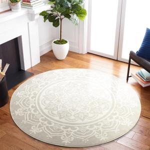 Carvapet 3' Round Area Rug, Boho Mandala Print Circle Rug, Non-Slip Washable Soft Floor Mat for Entryway, Bathroom, Nursery, Powder Room, Bedside Decor, Grey and Ivory