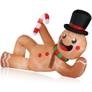 9.8 FT Lighted Christmas Inflatable Decoration, Large Lying Snowman, Funny Blow Up Yard Decorations for Party, Snow Man Outside Vacation Front Lawn Holiday Winter Big Decor (Brown, 9.8FT)