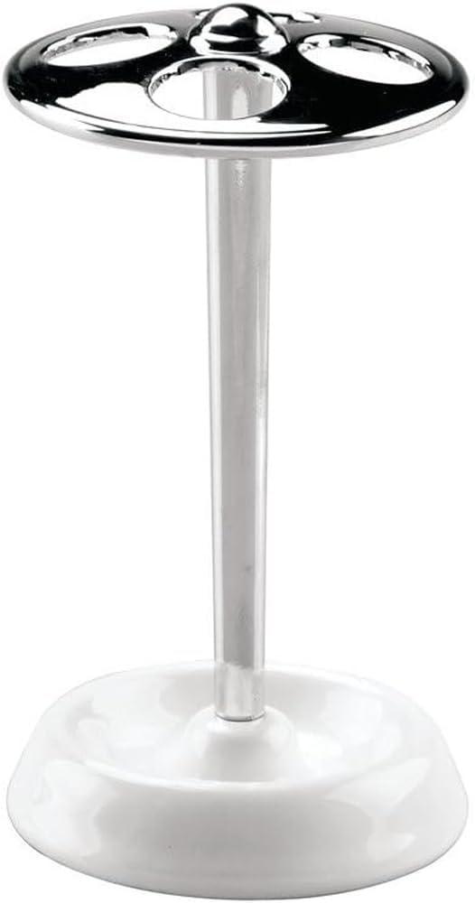 iDesign York Ceramic and Steel Divided Toothbrush Stand - 3.25" x 5", White/Chrome
