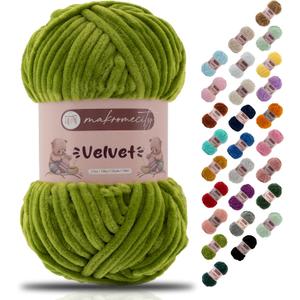 Makromecity Velvet Yarn 100g (3.5oz) / 120m (132yd) 100% Polyester Premium Chenille Yarn, Ultra Soft, Anti-Pilling, Machine Washable 30 Colors for Knitting & Crochet (Grass, 1 Skein)