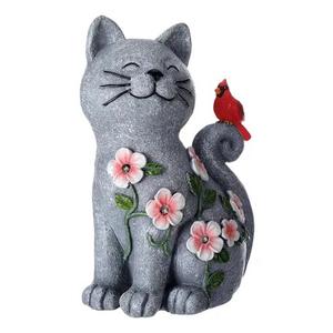 Amyhill Cat Outdoor Statues for Garden Decor Solar Light with Cardinal Flower for Outside Art Lawn Ornaments Porch Patio Balcony Home House Birthday Gifts for Grandma Mom Women