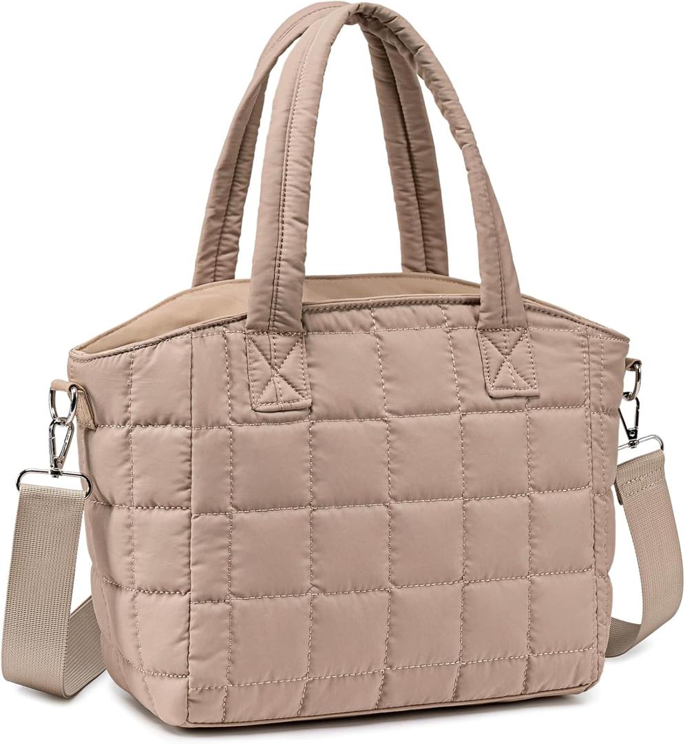LOIDOU Insulated Lunch Box for Women, 9L Large Quilted Puffer Lunch Bag, Leakproof Lunch Box Tote with Adjustable Shoulder Strap, Waterproof Cute Thermal Lunchbox for Work Travel Picnic, Khaki