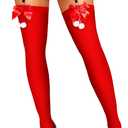 RSLOVE Christmas Thigh High Stockings for Women Sexy Fishnet Tights with Bow Accent Santa Accessory Hosiery One Size (Red)
