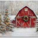 MNFGMH Christmas Farm Red Barn Rustic Holiday Decor Festive Wall Art Farmhouse Winter Landscape Painting Vintage Country Print Xmas Picture Print Gift Canvas Roll 16x24 inch (Color5-Unframed)