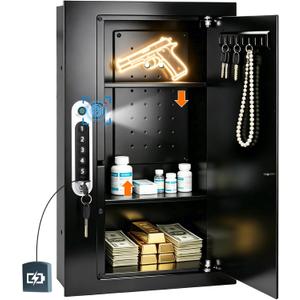 19.7" Tall Biometric Wall Safe Between 16" Studs | Fingerprint & Keypad
