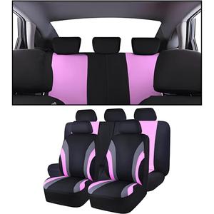 AUCELI Car Seat Covers Full Set, Breathable Front and Rear Seat Covers with 2mm Composite Sponge Inside, Premium Cloth Automotive Seat Cushion Protectors Covers for Most Cars (Pink)