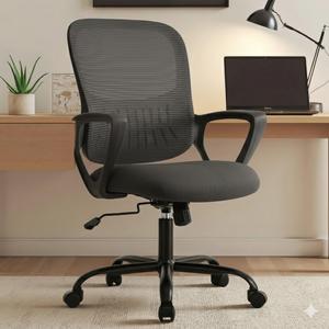 Sweetcrispy Home Office Managerial Executive Chair with Ergonomic Design, Mid-Back Mesh Swivel, Comfortable Lumbar Support and Rotating Wheels for Bedroom, Study