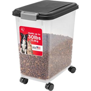 IRIS USA Airtight Dog Food Storage Container, Up to 30 lbs, Attachable Wheels, for Dog Cat Bird and other Pet Food Storage Bin, Keep Fresh, Easy Mobility, BPA Free, Black
