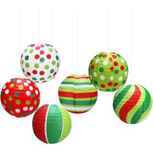 6 Pcs Christmas Paper Lantern 10" Red & Green Hanging Paper Lanterns Christmas Ceiling Hanging Decorations for Xmas Home Indoor Holiday Party Decor (Red&Green)