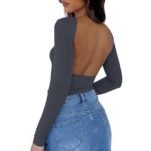 ForeFair Women Sexy Backless Short Sleeve Slim Fit Crewneck Summer Casual Y2K Crop Tee, Size: M