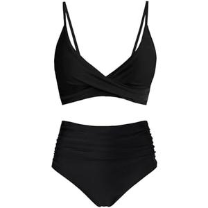 Amy Babe Women's High Waisted Bikini Sets Push Up Twist Front Spaghetti Straps Ruched Two Piece Swimsuit Bathing Suit Large