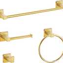 DEGULAS Bathroom Hardware Set 4 Pieces, Stainless Steel Gold Towel Bar Set, Includes 24In Towel Bar, Towel Ring, Robe Towel Hooks,Toilet Paper Holder, Bathroom Towel Rack Set