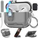 Valkit Compatible with Apple Airpods Pro 3 Case 2025, Clear Magnetic Automatic Lock Cases with Phone Stand &Cleaning Kit for Air pod Pro 3 Gen, iPods Pro 3 Earbuds Keychain Case for Airpod Pro 3 Black