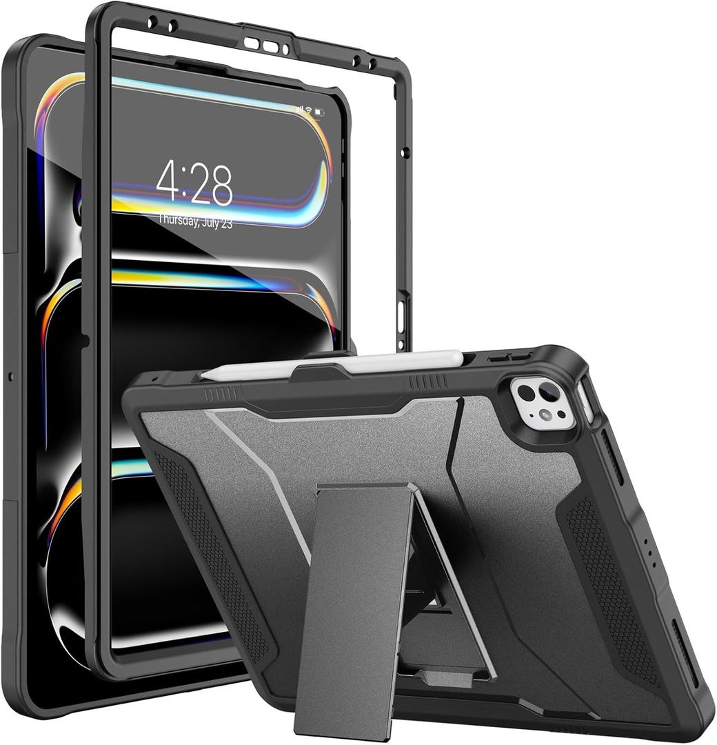 Soke Case for iPad Pro 13 Inch M5/M4 (2025/2024) & iPad Air 13 Inch M3/M2, iPad Pro 12.9(2022 2021 2020,6th/5th/4th Gen), Rugged Shockproof Protective Cover with Built-in Kickstand - New Black