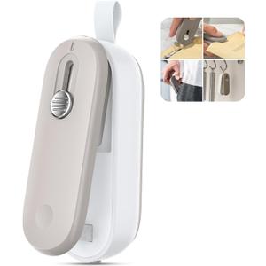 ODSD 2 in 1 Mini Bag Sealer Heat Seal and Cutter With Lanyard - Portable Handheld Chip Heat Sealer for Snacks, Candies, Plastic Food Storage (Batteries Included) (Grey/White)