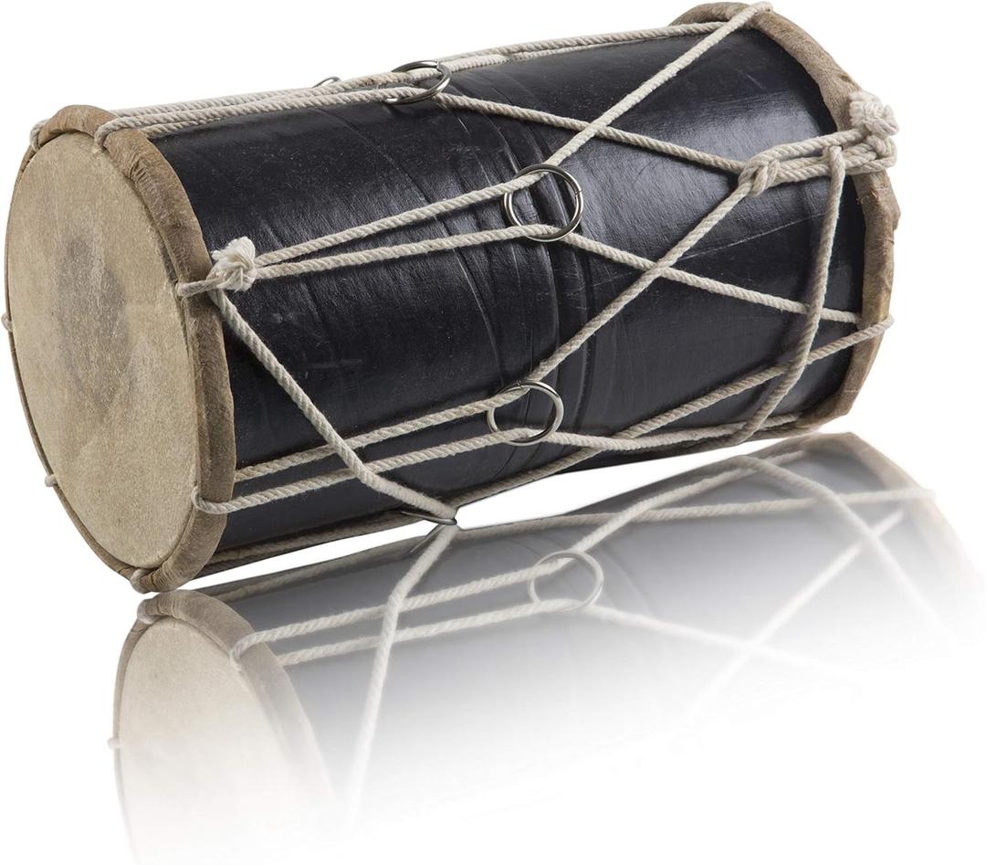 Small 10 x 6 Inch Compact Dholak Drum Set, Handmade Wood & Leather Classical Indian Hand Percussion Drums, World Musical Instruments Punjabi Tabla Dhol Dholki For Decor & Travel Gift For Music Lovers