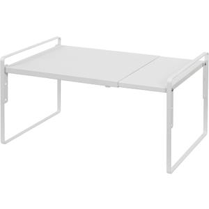 Nxconsu Cabinet Shelf Expandable Height Adjustable Shelf Organizer Riser for Kitchen Cabinet Pantry Cupboard Under Sink Countertop Organization Storage Space Saver Stackable Heavy Duty Metal White XL (10.3D * 13.8-24.8W * 9.7H)