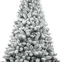 5FT Snow Flocked Artificial Christmas Tree, Unlit Xmas Tree with Pine Cones, 600 Branch Tips, Mini Holiday Christmas Tree with Metal Stand and Hinged Branches