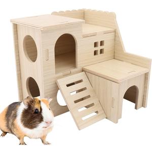 kcrygogo Large Hamster Maze Wood House Fun Slide House Double-Decker Hut Chew Toys for Bigger Syrian Hamsters Dwarf Gerbil Mouse Mice Rat Small Animals