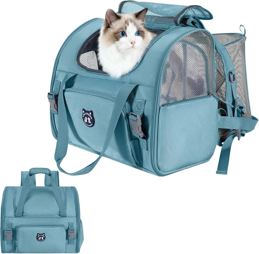 Lollimeow Expandable Cat Carrier Backpack for Large Cats - Airline Approved Pet Carrier Backpack for Small Dogs, Hiking & Travel, Waterproof with Breathable Mesh, 22lbs Capacity (Polar Blue, Large)