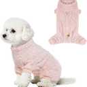 Topbuti Plush Dog Pajamas for for Small Dogs Cats, Dog Sweater with Leash Ring Ultra Soft Warm Pet Clothes Puppy Onesie Outfits Doggy Pjs Jumpsuit for Winter Christmas (Pink, Large)