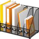 DALTACK Desk Organizers Metal Magazine File Holder with 5 Vertical Compartments Folder Storage Binder Organizer for Office Home School Organization, Black