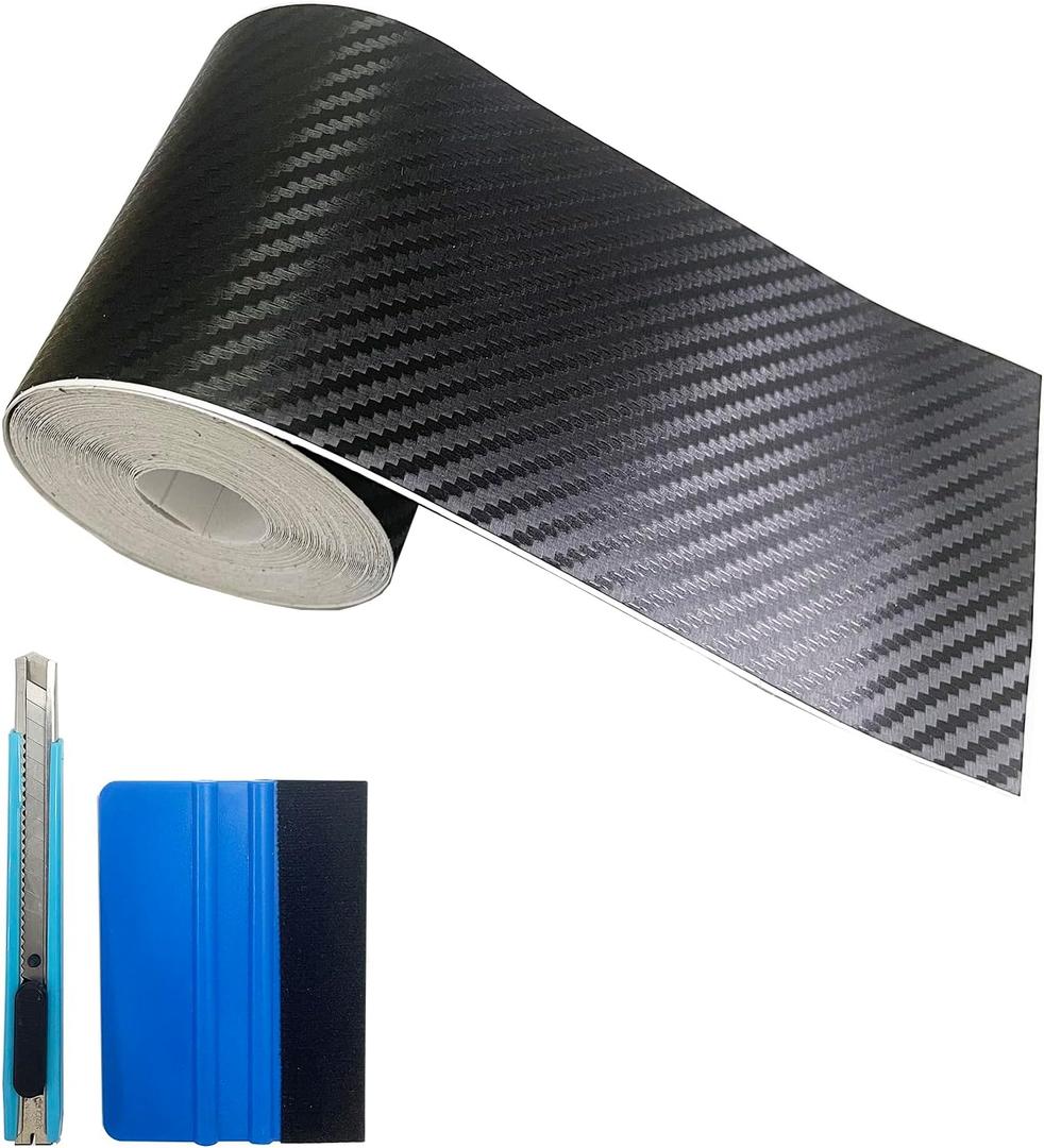 Carbon Fiber Vinyl Tape for Black Out Chrome Delete Window Trim with Tool Kit, Black Vinyl Wrap Tape Roll, Self-Adhesive Car Chrome Door Trim Delete Tape DIY Film (2 inches x 30 feet)