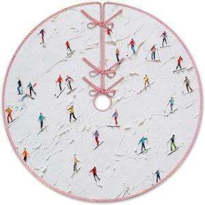 Winter Skiing Christmas Tree Skirt, Farmhouse Country Snowy Tree Skirt, Rustic Ski Xmas Tree Mat Ornaments for Winter New Year Home Party Holiday Indoor Decor, 36 Inch