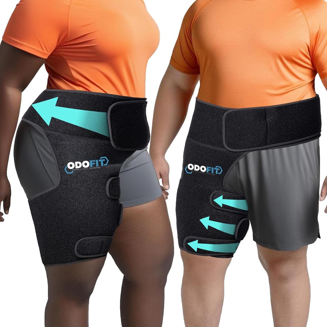 5 in 1 Hip Brace for Women Men Sciatica Pain Relief Devices - Adjustable Groin, Hip Flexor Compression Wrap for Comfortable Thigh, Hamstring & Sciatic Nerve Support, Improved Mobility & Recovery (PLUS) Right Leg