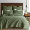 Levtex Home - Cross Stitch Forest Green Quilt Set - 100% Cotton - King/Cal King Quilt (106x92in.) + 2 King Shams (36x20in.) - Reversible - Cotton Fabric