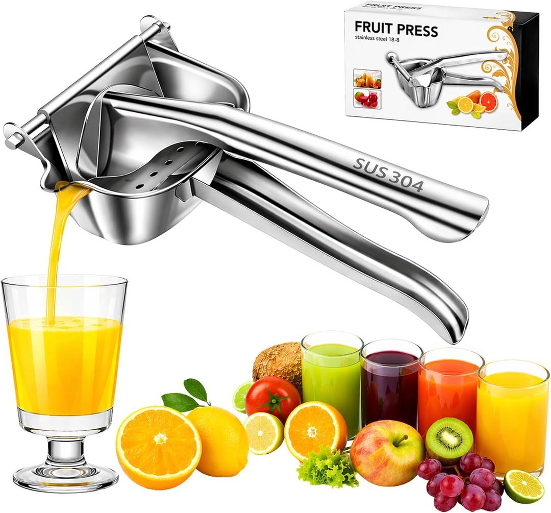 Stainless Steel Lemon Squeezer, Manual Citrus Juicer Press, Heavy Duty Hand Juicer for Lemon Orange Lime Grapefruit, Ergonomic Grip Juice Extractor, Rust Resistant, Easy to Clean Kitchen Tool
