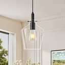 Black Pendant Lights Kitchen Island- 8 Inch Modern Pendant Light Fixtures with Clear Glass,Adjustable Farmhouse Hanging Pendant Lighting for Dining Room, Hallway,1 Pack,E26
