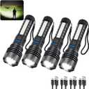 Rechargeable Flashlights High Lumens, 7Mode Flashlights Rechargeable, Super Bright Flashlight Camping, Adjustable Tactical Flash Light High Powered, LED Flashlight for Home Emergency 4Pack
