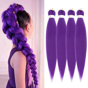 Purple Braiding Hair Pre Stretched 22Inch Synthetic Hair Extensions | Long Straight Crochet Hair,for Stage Party Halloween Costume Cosplay,90g/Pack,Minimal Shedding,Skin-friendly,Soft,4 Packs