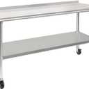 HARDURA Stainless Steel Table 24 x 72 Inches with Wheels Casters NSF Heavy Duty Commercial Prep Table with 2 Backsplash and Adjustable Undershelf for Restaurant Kitchen Home and Hotel