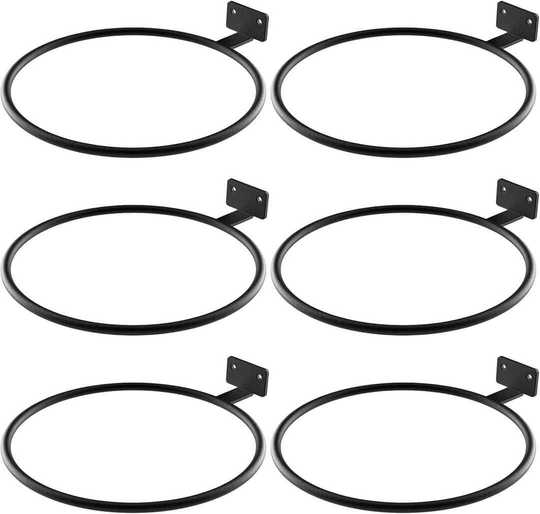 Wall Pot Holder Bulk 6in 6Pack Ring Plant Hanger, Metal Planter Hooks Wall Mounted Bracket Heavy Duty for Outdoor Indoor Black