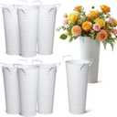 8 Pcs 9 Inch High Galvanized Flower Bucket, Metal Flowers Vases with Handles White Vintage French Farmhouse Flower Holder for Cut Flowers, Wedding, Table Centerpiece Decor4.3 Inch Wide