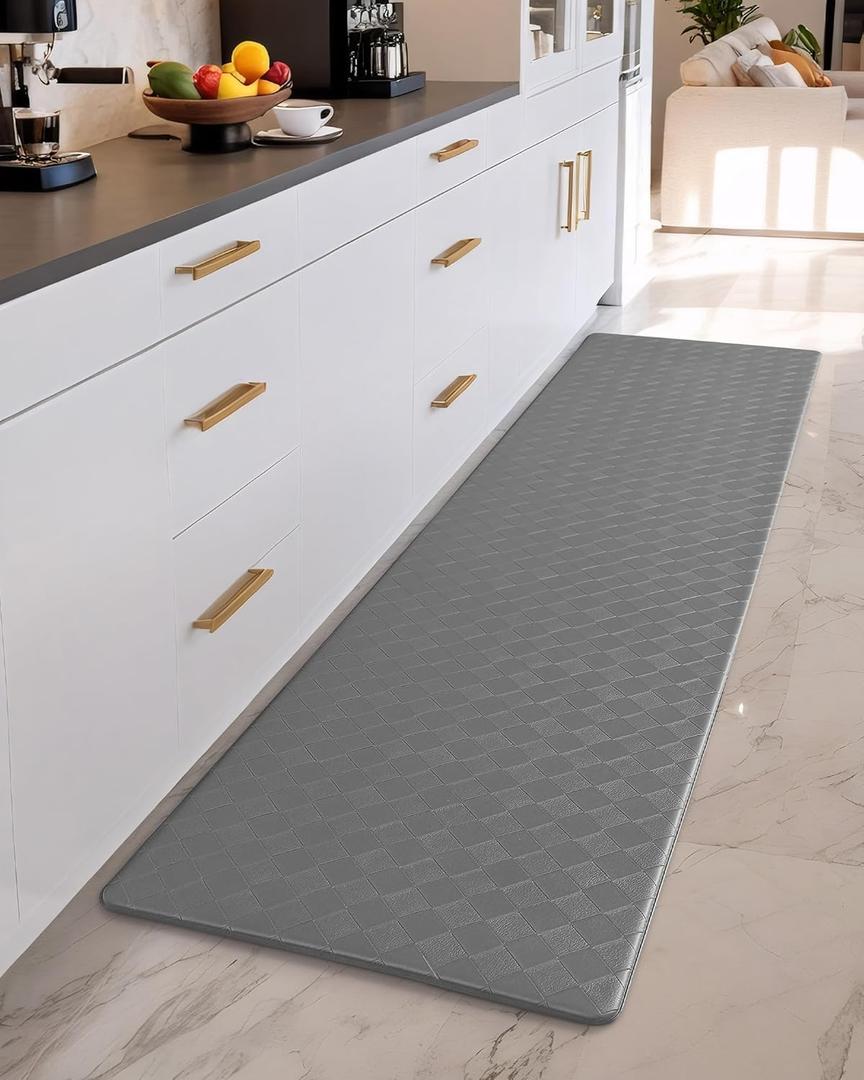 Color&Geometry Anti Fatigue Cushioned Kitchen Floor Mats,17"X94",Long Runner Rug Non Slip Waterproof,Memory Foam Padded Standing Mat for Front Sink,Grey