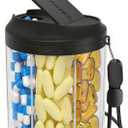 Pill Bottle Organizer with 7 Large Compartments, Pill Dispenser 4.4" H x 3.6" Dia for Travel, Supplement Organizer with Anti-Mixing Design, BPA-Free Pill Container with 20 Pcs Labels, Black