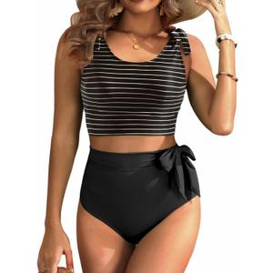 Two Piece High Waisted Swimsuits - Women Tummy Control Bikini Modest Bathing Suit 2PC 2025 (Black, M)