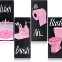 Chinco 4 Pcs Women Funny Wall Art Bathroom Decor 9.84 x 3.94 x 0.2 Inch Glam Bathroom Wall Decor Modern Women Funny Bath Wood Hanging Decoration for Home (Pink)