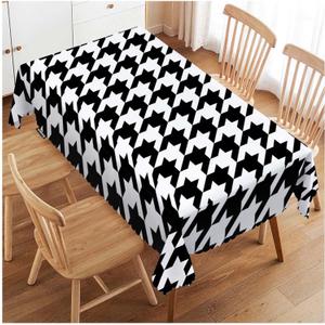 Swono Rectangle Tablecloth Black White Houndstooth 52x70 Inch Heavy Duty Water-Resistant Dining Table
