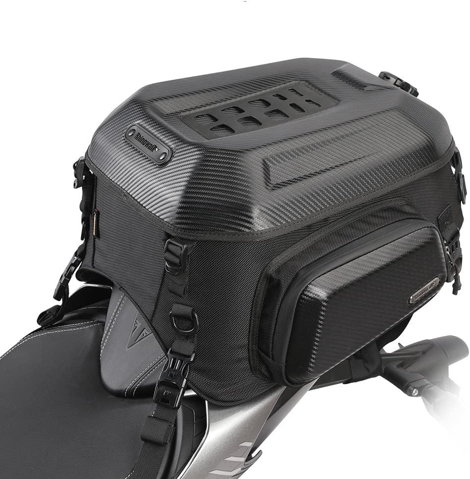 Rhinowalk Motorcycle Tail Bag Travel Luggage Expandable Motorcycle Helmet Bag 23L-35L Waterproof All Weather/Trunk/Rack Bag with Sissy Bar Straps-Carbon Black