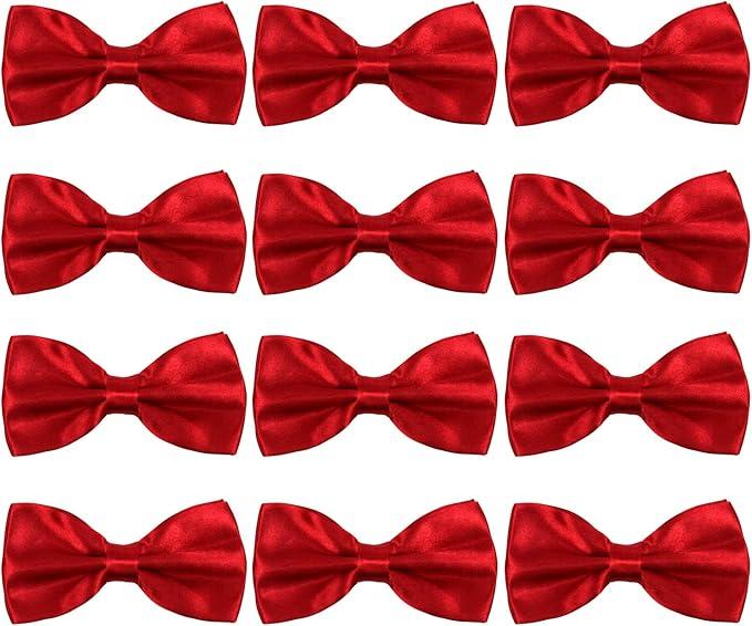 ICObuty Neck Bowtie Tuxedo for Men Adjustable Solid Satin Pre-tied 12 Pcs Wedding Party