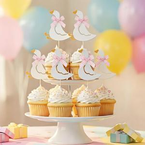 12 PCS One Silly Goose Birthday Decor Girl Cupcake Topper Cake Topper for Boy Girl Baby Shower Decor Silly Goose Birthday Party Cake Decorations (12pcs pink)