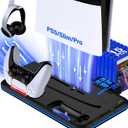 PS5/Slim/Pro Stand and Cooling Station with Controller Charging Station for PlayStation 5 Slim/Pro Console, PS5 Controller Charger, Cooling Stand, LED Light, Headset Holder for PS5 Accessories